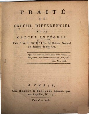 Traité De Calcul Différentiel Et De Calcul Intégral. 1