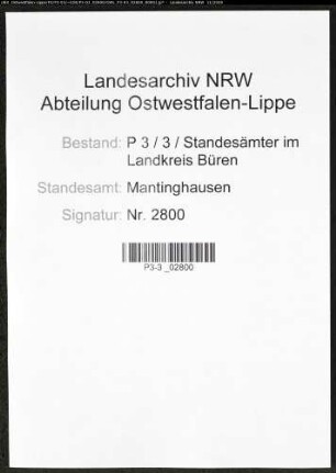 Sterberegister Standesamt Mantinghausen