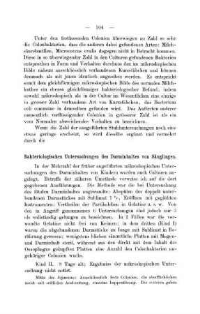 Bakteriologischen Untersuchungen des Darminhaltes von Säuglingen.