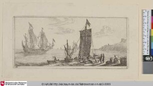 [Bucht mit einem festgemachten Huker; Bay with a Moored 'Hoeker']