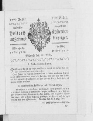 11tes Stück, Ausgabe vom 12. März 1777