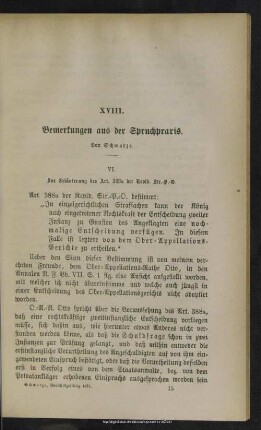 XVIII. Bemerkungen aus der Spruchpraxis