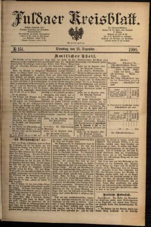 Erste Ausgabe vom Dienstag, den 25. Dezember 1900.