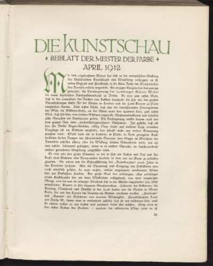 Die Kunstschau - Beiblatt der Meister der Farbe - April 1912