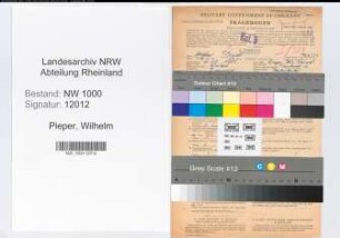Entnazifizierung Wilhelm Pieper, geb. 06.12.1885 (Postsekretaer)