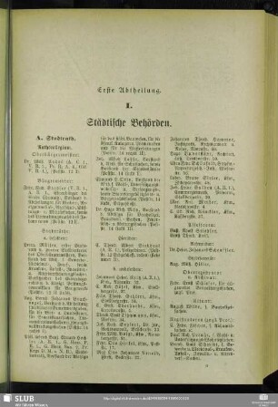 I. Behördenverzeichnis : I. Städtische Behörden