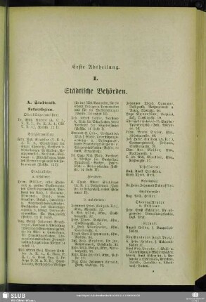 I. Behördenverzeichnis : I. Städtische Behörden