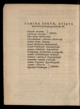 Nomina Eorum, Quibus autor hoc poemate gratulatus est.