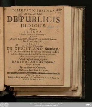 Disputatio Iuridica Ad Tit. Ult. Instit. De Publicis Iudiciis