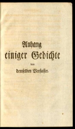 Anhang einiger Gedichte von demselben Verfasser