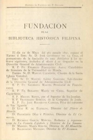 Fundación de la Biblioteca Histórica Filipina
