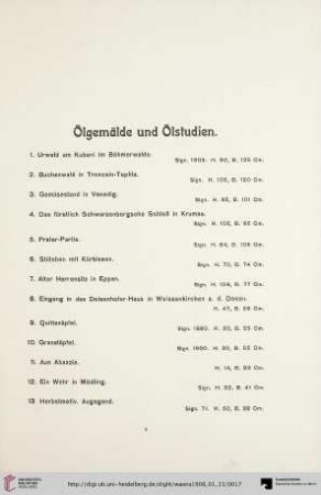 Ölgemälde und Ölstudien (Nr. 1-38)