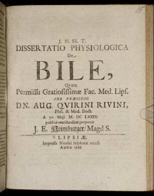 Dissertatio Physiologica De Bile