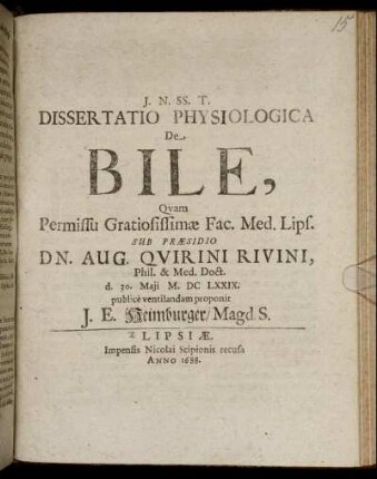 Dissertatio Physiologica De Bile