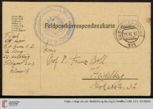 Brief von Fritz Saxl an Franz Boll