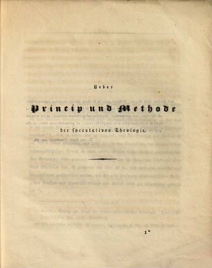 Über Princip und Methode der speculativen Theologie