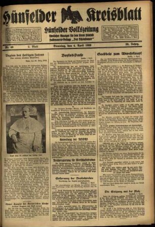 Erste Ausgabe vom Dienstag, den 04. April 1933.