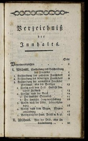 Verzeichniß des Innhalts.