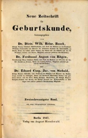 Neue Zeitschrift für Geburtskunde. 22,3, 22,3. 1847