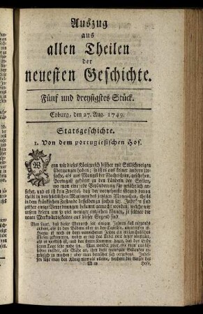 Fünf und dreysigstes Stück. Coburg, den 27. Aug. 1749.