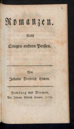 Romanzen : Nebst Einigen andern Poesien