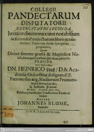 Exercitatio II. collegii Pandectarum disputatorii