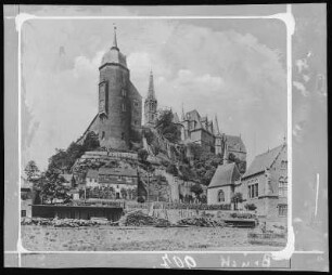 Meißen. Burgberg von der Elbe mit Burgberg, Albrechtsburg und Bischofsturm