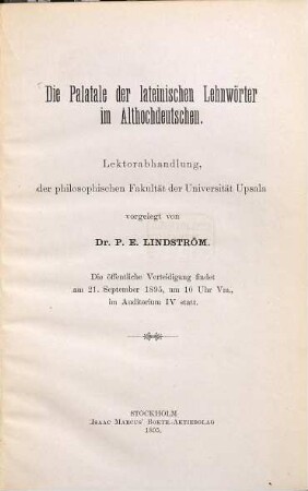 Die Palatale der lateinischen Lehnwörter im Althochdeutschen : Lektorabhandlung ...
