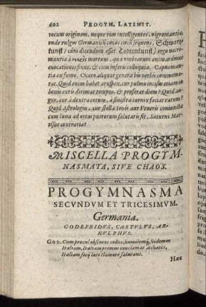 Progymnasma Secundum Et Tricesimum. Germania.