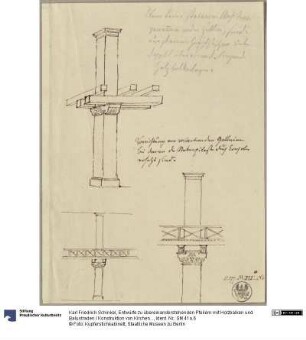 Entwürfe zu übereinanderstehenden Pfeilern mit Holzbalken und Balustraden / Konstruktion von Kirchenemporen aus Holz
