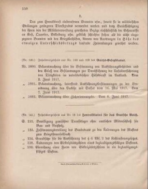 Nr. 140: Inhaltsverzeichnis aus Nr. 108 und 109 des Reichs-Gesetzblattes