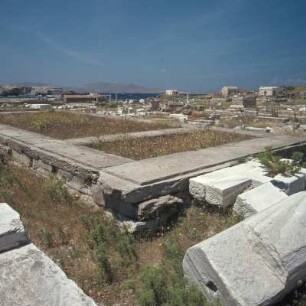Delos. Apollon-Tempel. Stylobat des jüngsten der drei Apollon-Tempel, 5. Jh., 6:13 Säulen