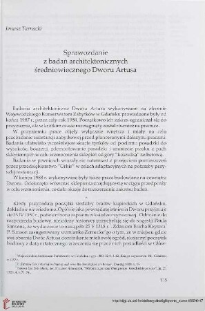 1: Sprawozdanie z badań architektonicznych średniowiecznego Dworu Artusa