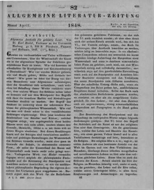 Hinkel, K.: Allgemeine Aesthetik für gebildete Leser. Pforzheim: Flammer & Hoffmann 1847