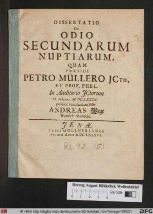 Dissertatio De Odio Secundarum Nuptiarum