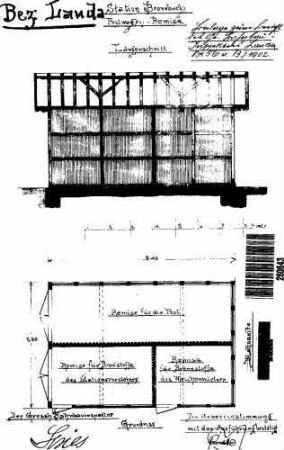 Bronnbach (Tauber): Nebengebäude Postwagenremise Längenschnitt,Grundriss