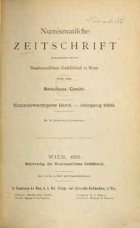Numismatische Zeitschrift. 21. 1889