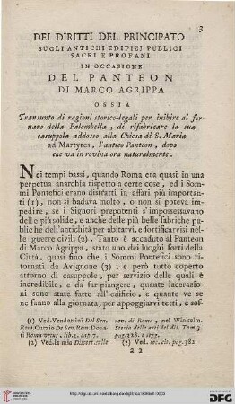 Dei Diritti del principato sugli antichi edifizi publici sacri e profani in occasione del Panteon di Marco Agrippa...