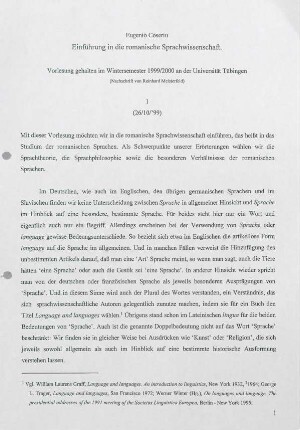 Einführung in die romanische Sprachwissenschaft, Vorlesung Tübingen : Kursmaterial