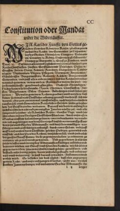 Constitution oder Mandat wider die Widertäuffer.