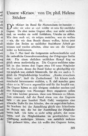 Unsere "Krise"/ von Dr. phil. Helene Stöcker III.