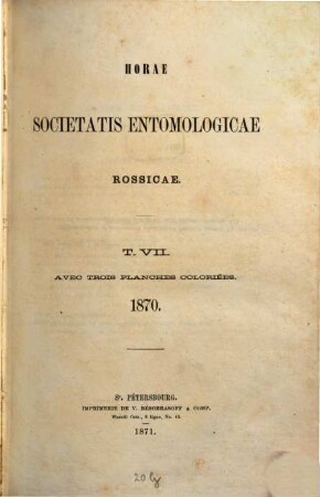 Horae Societatis Entomologicae Rossicae. 7, 7. 1870