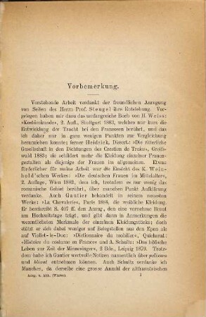 Kleidung und Putz der Frau nach den altfranzösischen Chansons de geste