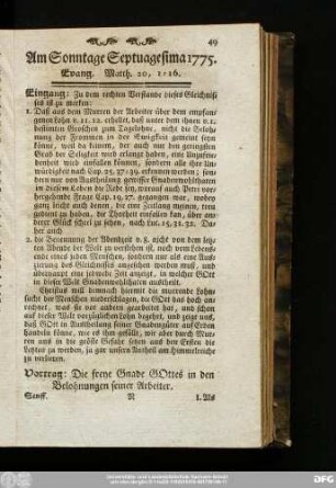 Am Sonntage Septuagesima 1775. Evang. Matth. 20, 1 - 16.