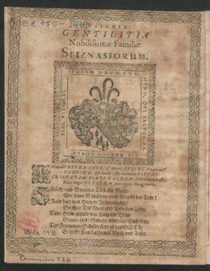 Insignia Gentilitia Nobilissimae Familiae Sptiznasiorum.