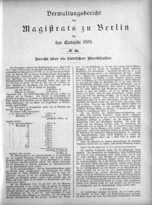 No. 40. Bericht über die städtischen Markthallen
