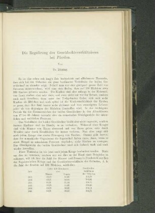 Die Regulirung des Geschlechtsverhältnisses bei Pferden