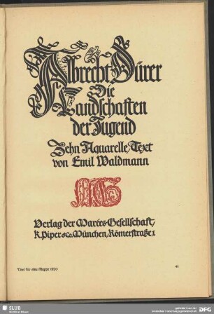 Titel der Mappe "Albrecht Dürer. Die Landschaften der Jugend"