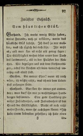 Zwölftes Gespräch. Vom häuslichen Glük.