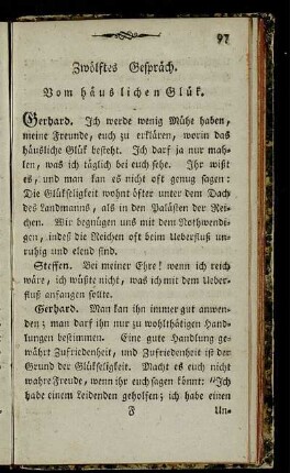 Zwölftes Gespräch. Vom häuslichen Glük.